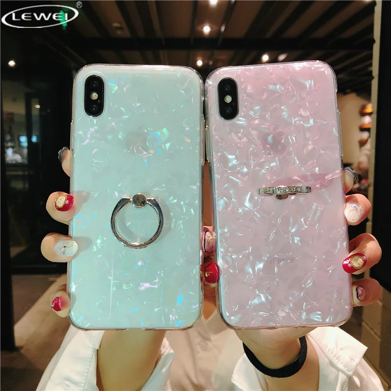 

Soft TPU Glitter Phone Case For iPhone 7 8 X Dream Shell Pattern Cases For iPhone XR XS Max 7 8 6 6S Plus Cover with Ring Holder