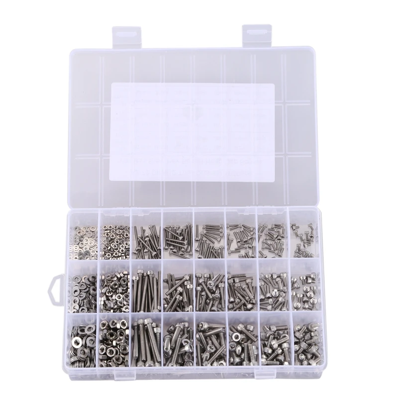 

1080pcs Stainless Steel Screw And Nut Hex Wrenches Flat Washer Assortment Set Kit With Storage Box