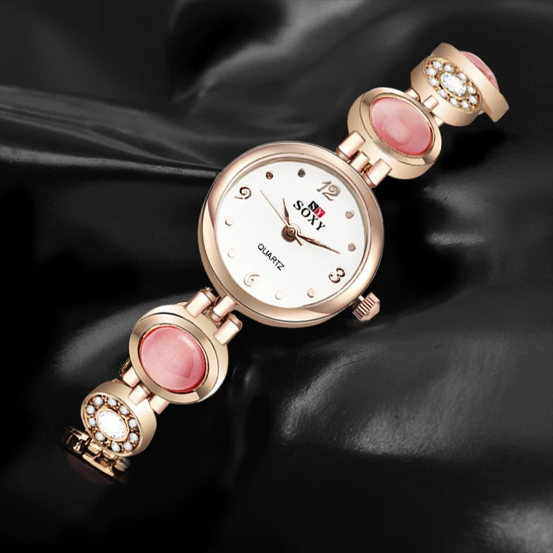 SOXY Элитный бренд розовое золото часы представительского класса Для женщин Кристалл браслет наручные часы, кварцевые наручные женские часы леди час Mujer шарик часы, наручные часы с механизмом