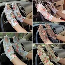 Летние перчатки для езды на автомобиле, защита от солнца, короткие кружевные противоскользящие перчатки для вождения, верховой езды для женщин, автомобильный стиль