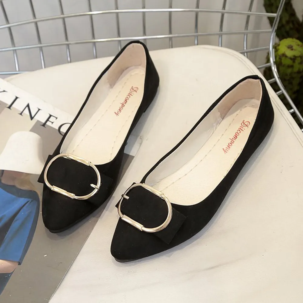 

Fashion Summer Women Suede Belt Buckle Flat Heel Pointed Toe Casual Shoes For Ladiesd Slip-on Shallow Single Shoes 10