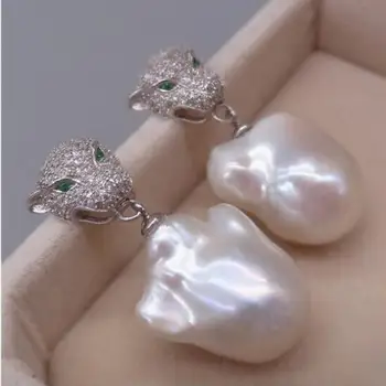 

Jewelry Pearl Earring *Genuine Natural White Baroque Reborn Keshi pearl Leopard earring Free Shipping