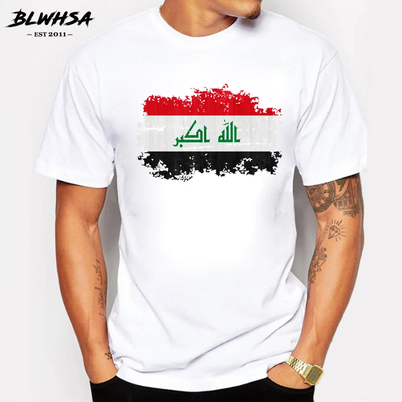 BLWHSA летний флаг Ирака Для мужчин футболка хлопковые футболки Ирак нации ностальгические Стиль Футболки Camisa Masculina