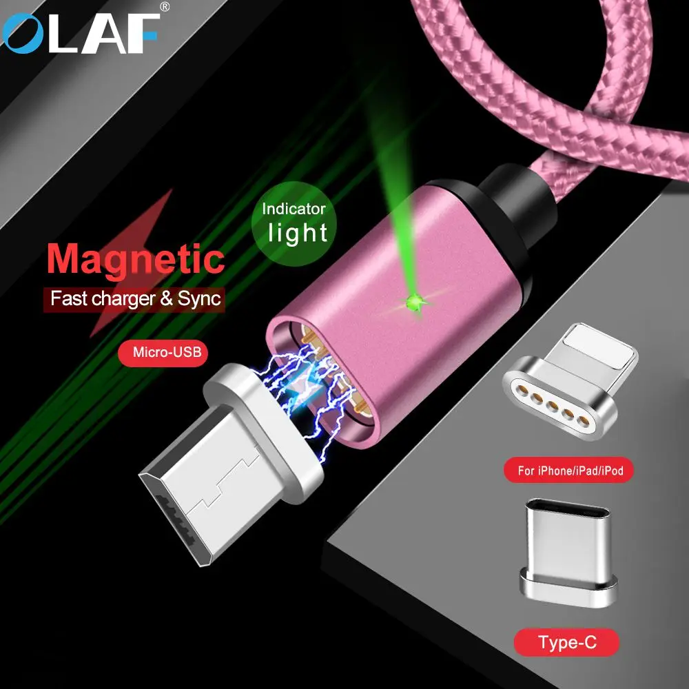 

OLAF Magnetic Cable For iPhone XR X/Micro USB/Type C Charger Adapter Plug Magnet Fast Charging USB C Cable Mobile Phone Cables
