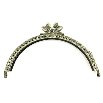 

2Pcs Vintage Bronze Tone Purse Bag Metal Arch Frame Kiss Clasps Lock Clutch Handbag Handle Bownot Head 129x81mm