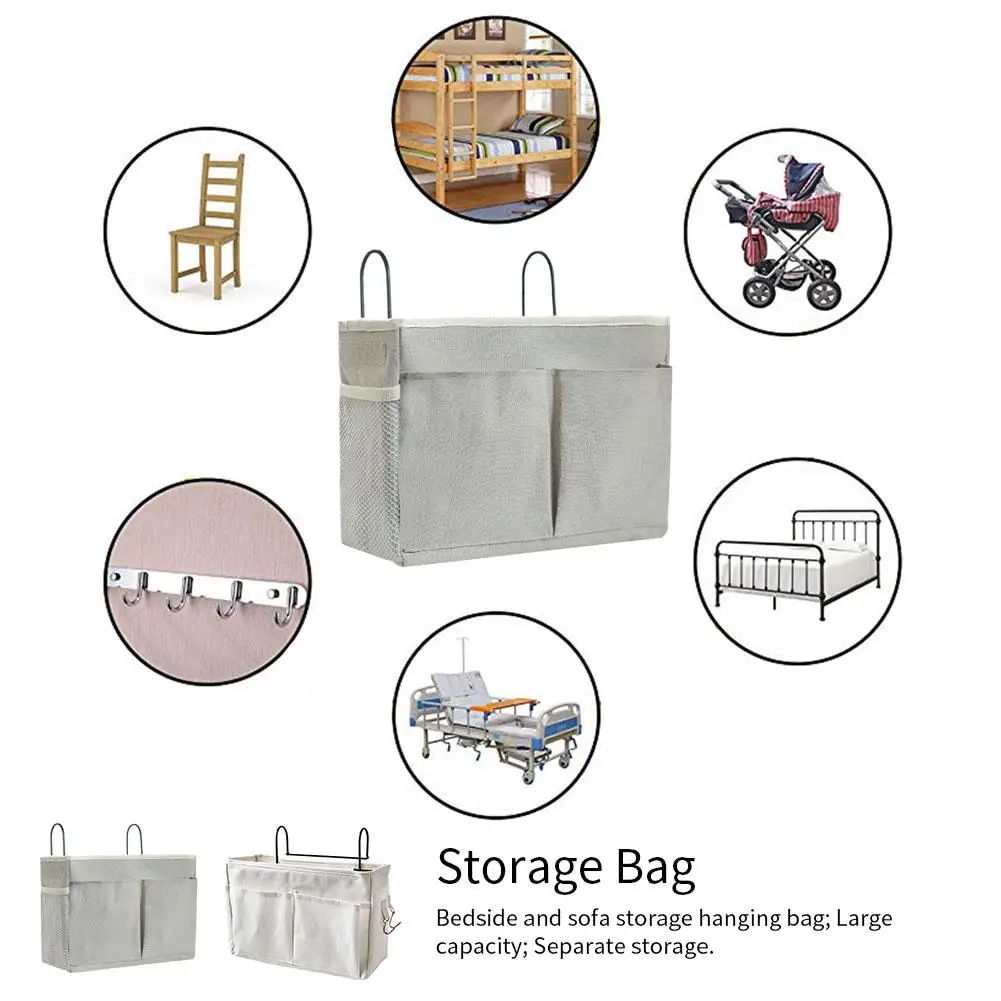Подвесная сумка для хранения, большая емкость, корзина для хранения холста для спальни, кровати, дивана, петля, дизайн для удобства разборки