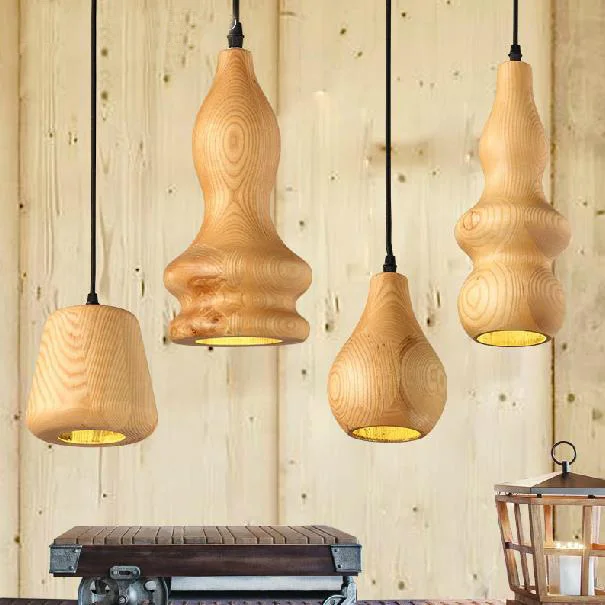 Popular Asian Lighting Fixtures Modern Retro Wooden Single Droplight Nordic Wood Pendant Lights Fixture Southeastern Asian Home Indoor Lighting Hanging