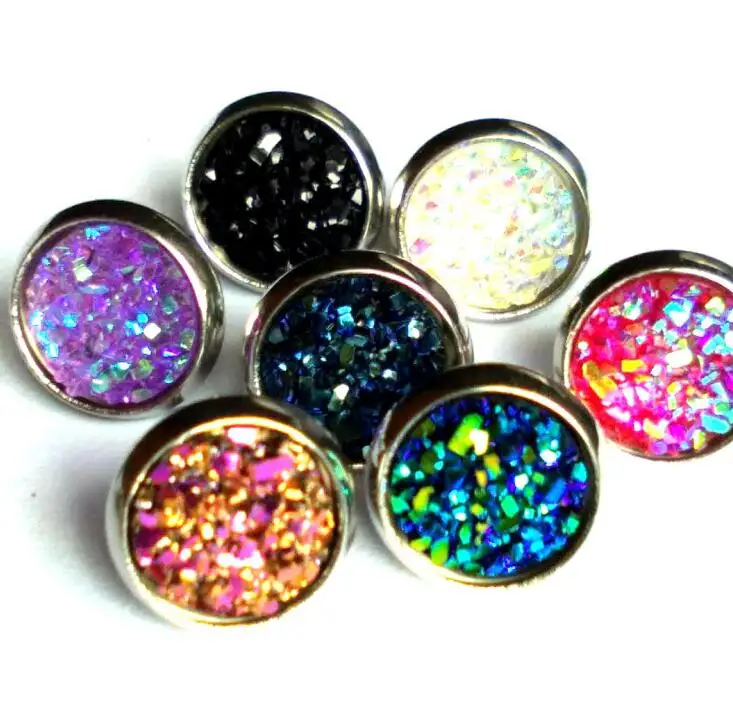 

50pairs fashion multi color rhinestone stud earrings woman flashing resin Opal earring Simple Minimalist jewelry accessories