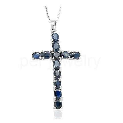

Sapphire pendant Free shipping Perfect Jewelry Natural sapphire 925 sterling silver 0.35ct*12pcs gems Cross pendant # 32