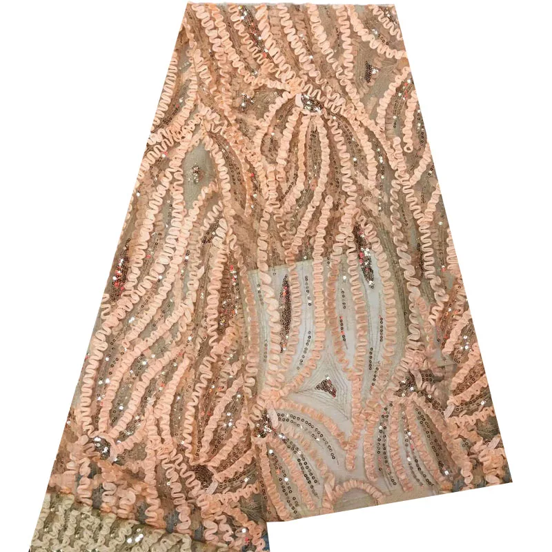 

Excellent Quality African Lace Fabric Gold French Net Embroidery Sequins Tulle Lace Fabric For Nigerian party Dress HX851-2