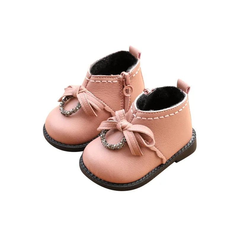 Зимняя модная обувь для девочек, хлопковые короткие ботинки для детей 1-2 лет, детские туфли для принцессы, первые ходунки для малышей