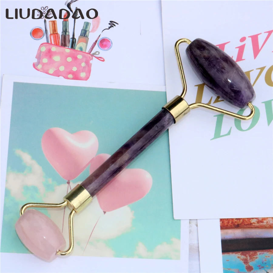 

Amethyst Roller Rose Quartz Beauty Massager Mixed Stone Women Rollers Cool Facial Smooth Rollers Box Package Customized Dropship