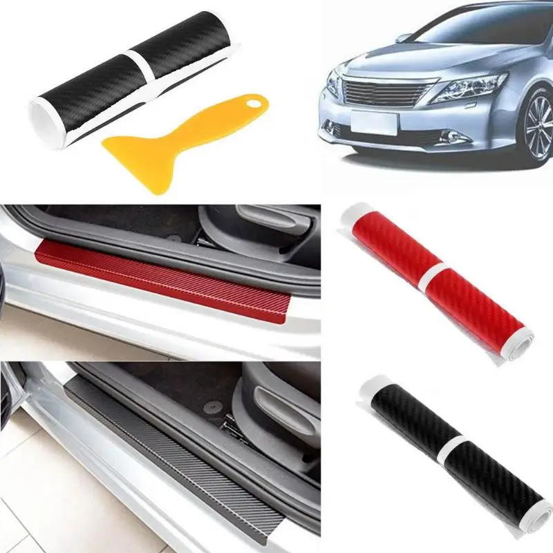 4Pcs/set 3D Carbon Fiber Car Door Sill Scuff Plate Cover Anti Scratch