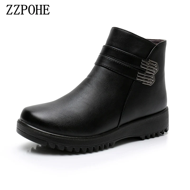 Zzpohe Women's Winter Snow Boots Woman Platform Flat Ankle Boots Mother