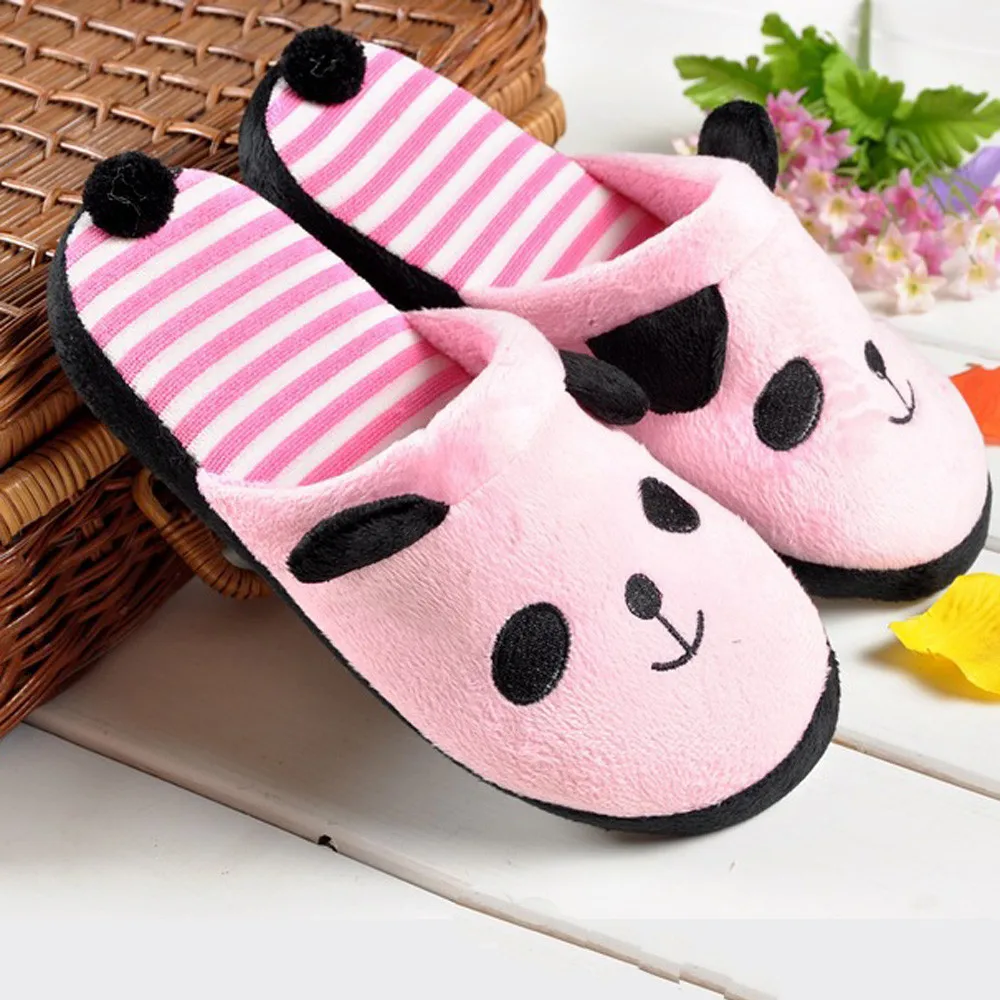 

Lovely Cartoon Panda Home Floor Soft Stripe Slippers Female Shoes 36-40