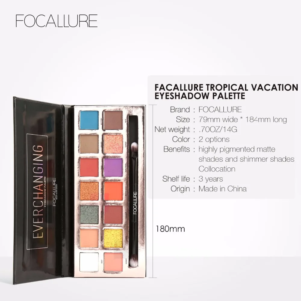 FOCALLURE 14 цветов Палитра теней для век Матовая блестящая Мерцающая тропическая палитра теней для век с кистью