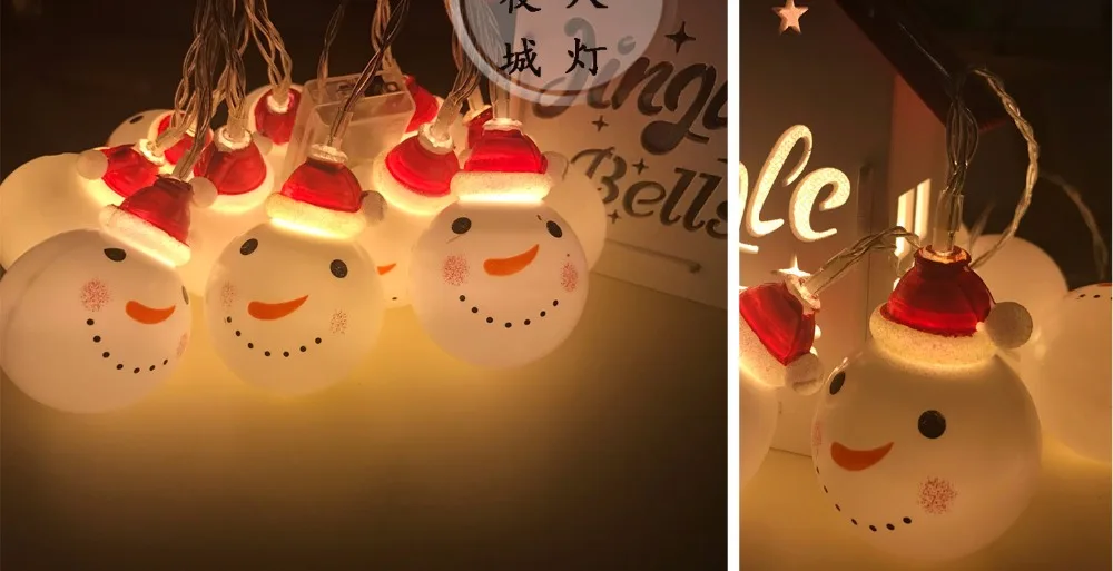 Один набор из 2 м с 10 шт. Снеговик головка светодиода гирлянда Рождественская мигающая световая лента серии праздничные декоративные огни