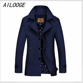 

AILOOGE 2017 New Long Pardessus Homme British Style Mens Trench Coat Solid Single-Breasted Trenchcoat Men Slim Thin Style Trench