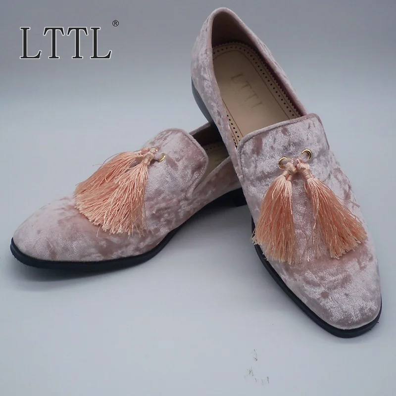 LTTL Handmade Velvet Shoes Men Slip On Casual Designer Large Size Soft Tassels Loafers Moccasins Slippers | Обувь