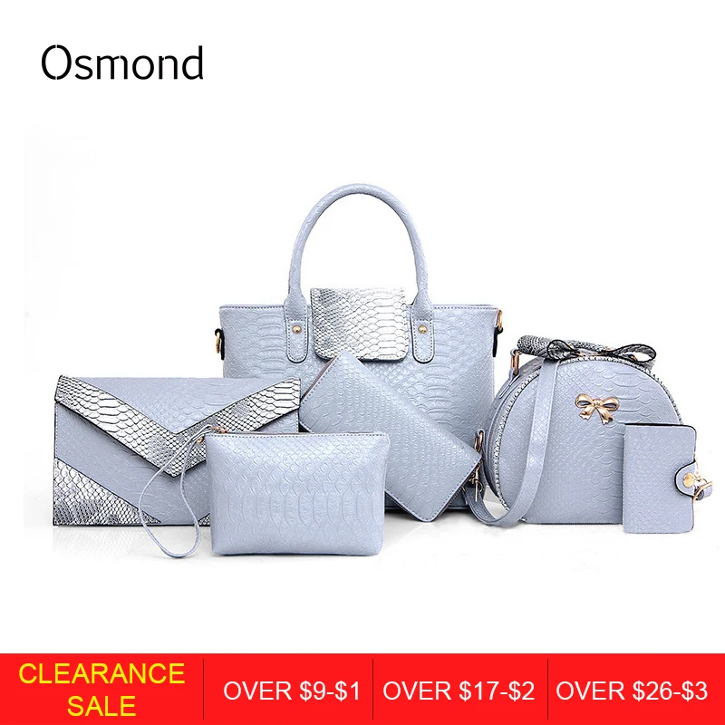 

Osmond Women 6PCS Bag Sets Crocodile Women Leather Handbag Shoulder Bag For Women Messenger Bags Clutch And Card Pack Tote Bag