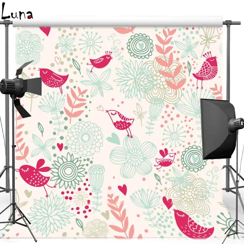 

Cartoon Bird Vinyl Photography Background Painting Flower Oxford Backdrop For Children photo studio Props F2757