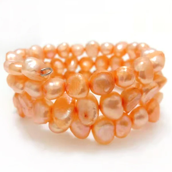 

7.5-8 inches 8-9mm Orange Natural Baroque Nugget Pearl Memory Wire Bracelet