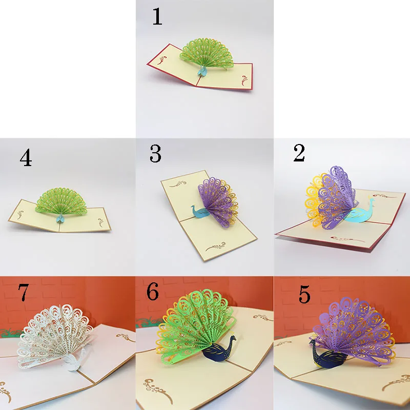  1pcs Creative DIY 3D Beautiful Peacock Painting Postcard Fashion Wedding Gift Greeting Card 7 Color - 32989495245
