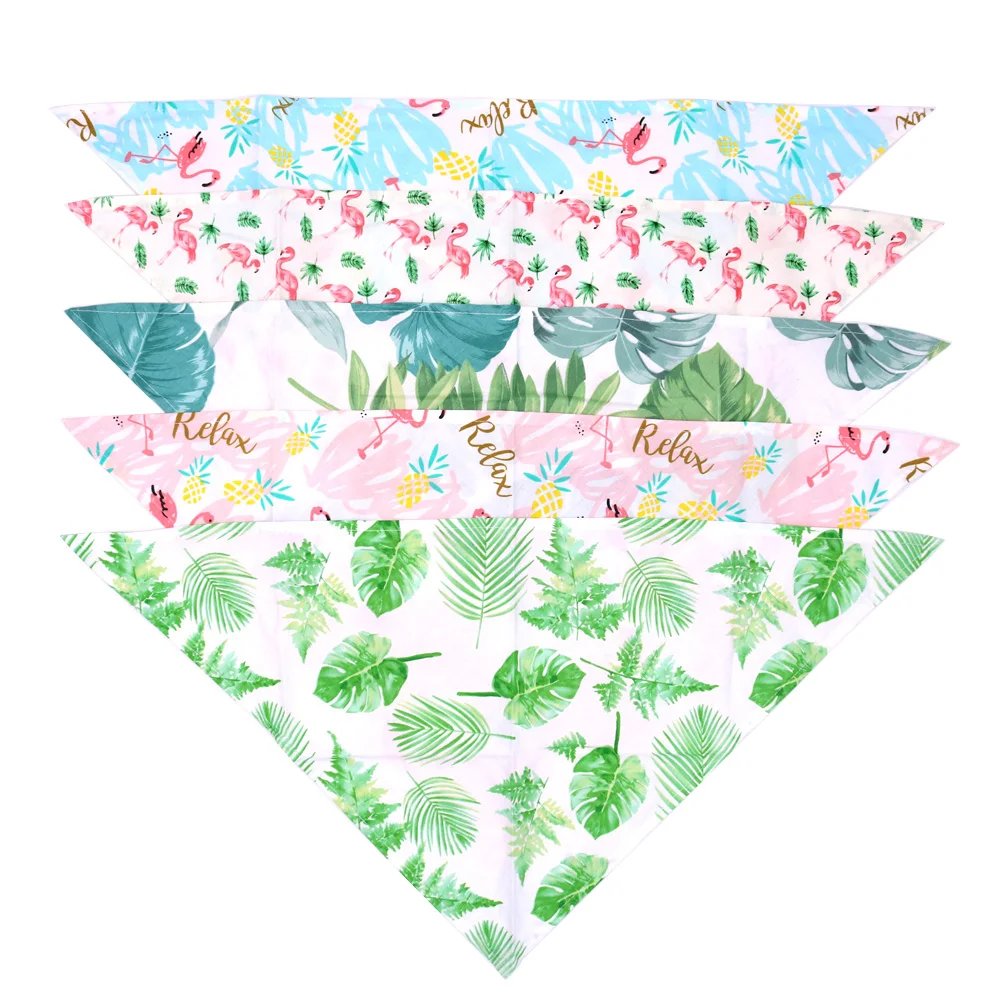 

10X New Spring&Summer Puppy Dog Cat Bandanas Adjustable Dog Rain Forest Flamingo Triangular Scarf Dog Accessories Pet Supplies