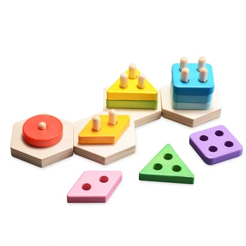 

Colorful Geometric Matching Wooden Blocks Building Geometric Shape Cognition Learning Education Toys For Children