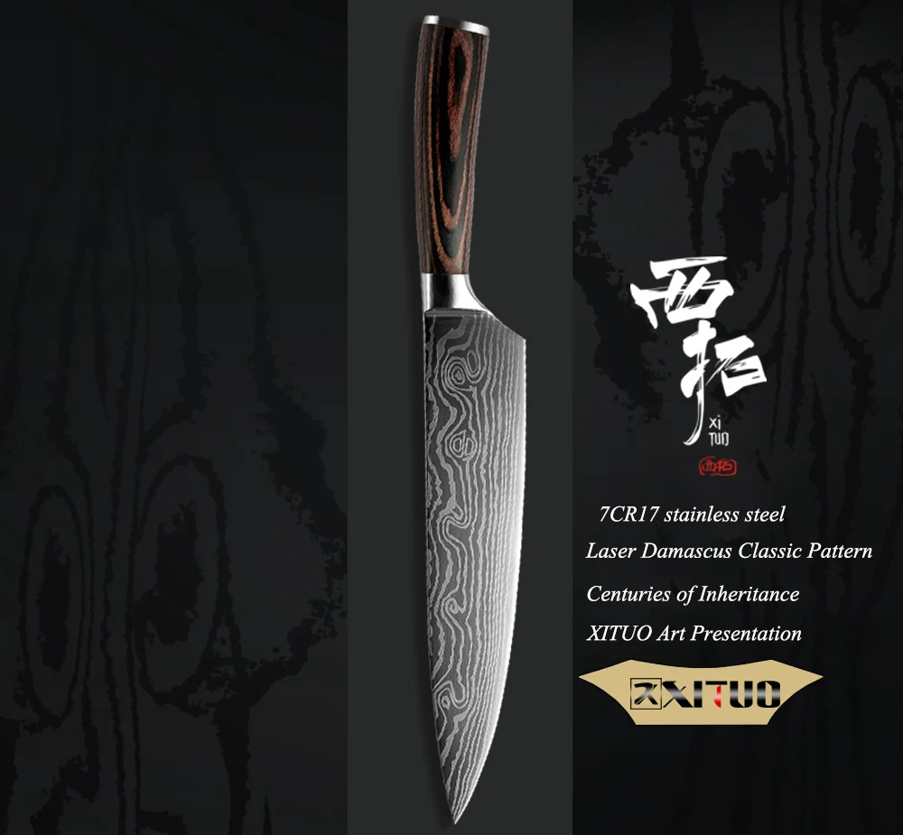 XITUO Kitchen Knives Damascus Veins Stainless Steel Knives Color Wood Handle Paring Utility Santoku Slicing Chef Cooking Knife XITUO Kitchen Knives Damascus Veins Stainless Steel Knives Color Wood Handle Paring Utility Santoku Slicing Chef Cooking Knife