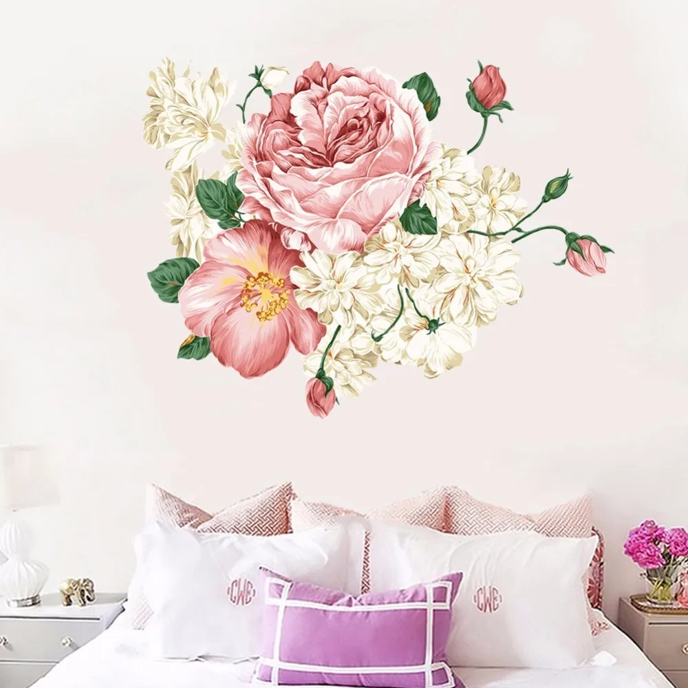 Hot Luxury Peony Flowers Wall Stickers 70*50CM Art Home Decor PVC