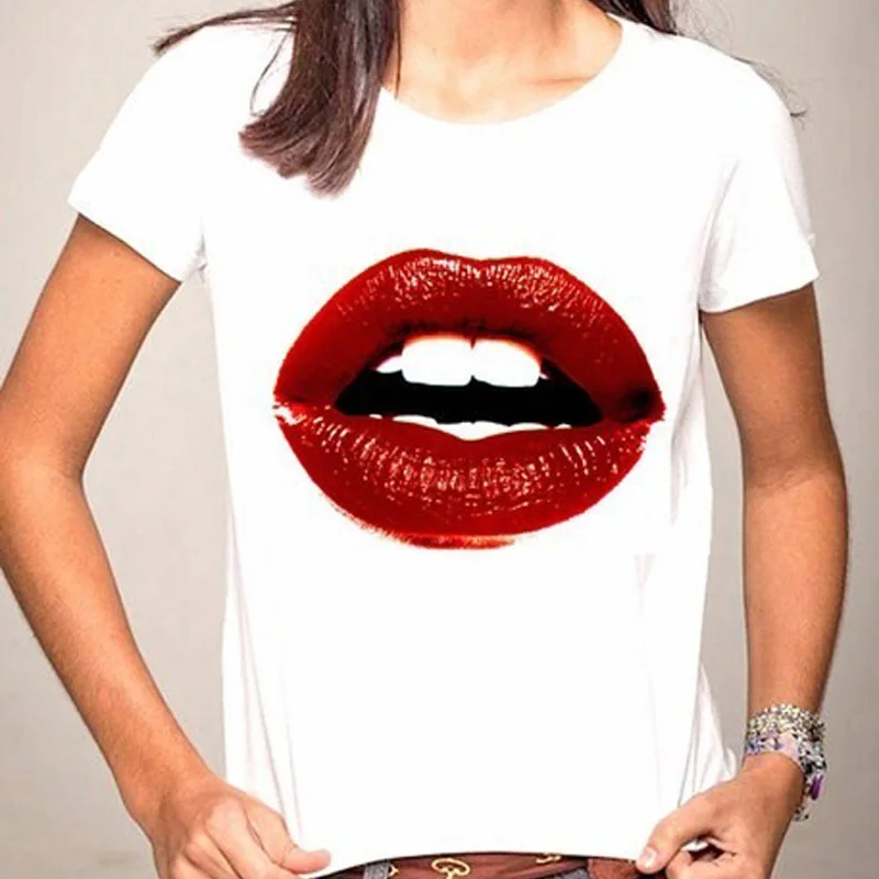 الصيف نمط المرأة تي شيرت مثير الشفاه قمم نمط قمم فضفاض المحملة الأزياء قميص