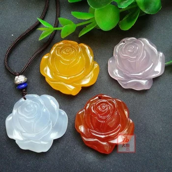 

Natural pink rose flower pendant Furong stone sweater chain>>> women jewerly Free shipping