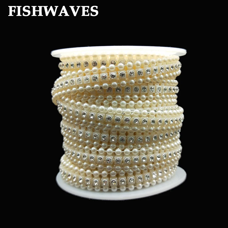 FISHWAVES 2Yard Inlaid Crystal 3 R Pearls Imitation Pearl Beads Chain Garland Flowers for Wedding Decoration DIY Jewelry | Дом и сад