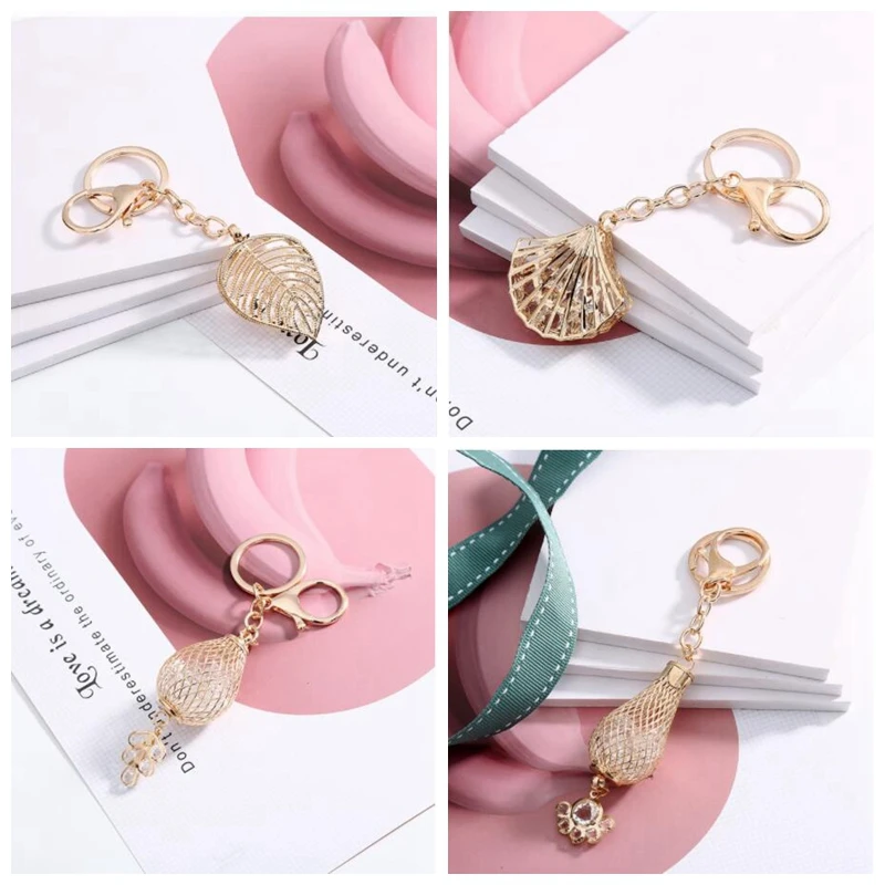

2019 Fashion Hollow Leaves Shape Keychain Gold Color Metal Car Key Chain Keyring Charm Bag Pendant Gift