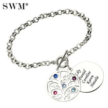 

Costume Name Bracelets for Women Family Tree of Life Bracelet with Letter Engraving Birthstones Silver 925 Jewelery Gift for Mom