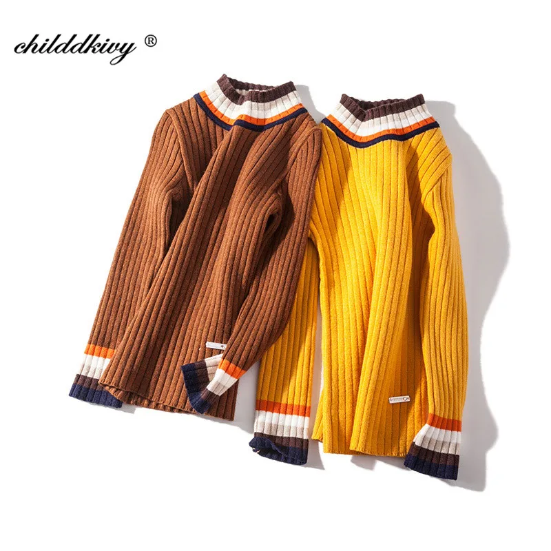 High Quality Girls Sweaters 2018 Autumn New Knitted Baby Girls Ribbed Sweater Kids Clothing Teenage Girls Pullover tops 4-14Year crew neck ribbed knitted heather sweater