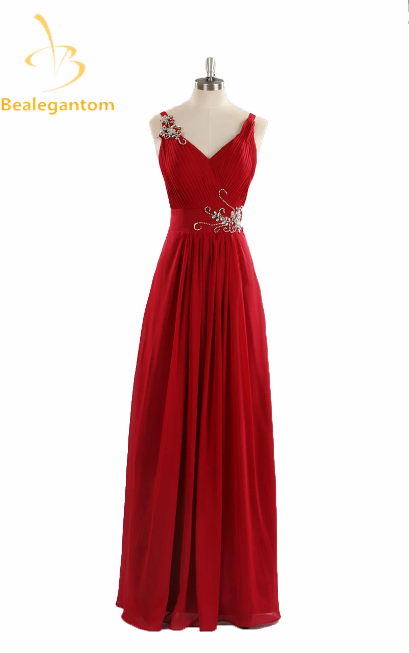 

Bealegantom Sexy Red Crystal V-Neck A-Line Evening Dresses 2017 With Backless Formal Long Party Prom Gown Vestido De Festa BE0-7