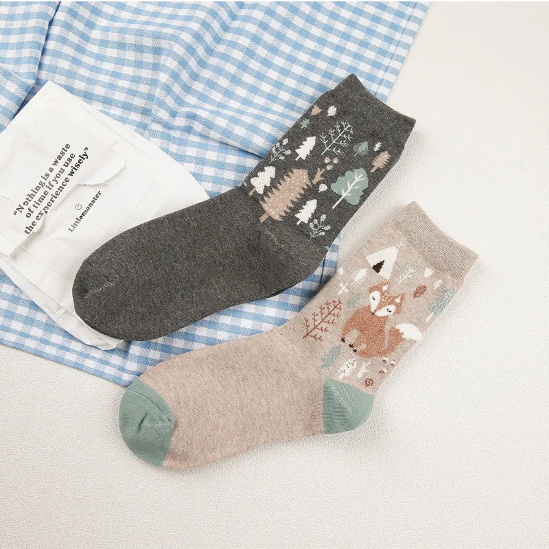 [PEONFLY] Winter Autumn 3D Animals Cartoon Socks Women FOX Foot prints Cotton Socks Floor Keep Warm High Qualit