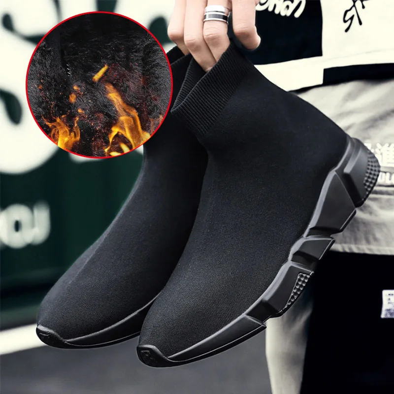 

2019 New Running Shoes Mens Lightweight Socks Sneakers Couple Shoes Flyknit Socks Shoes for Women Winter Warm High Ankle Boots