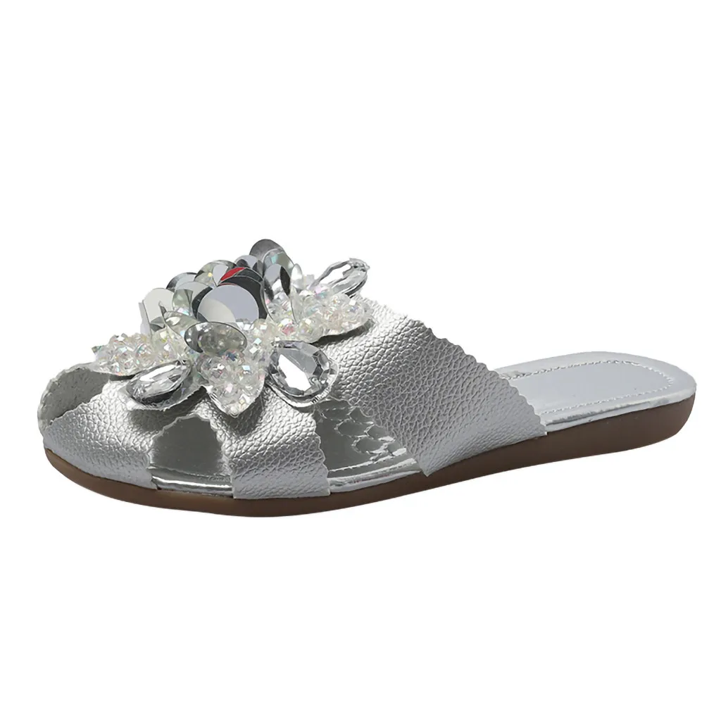 Silver Ummer/; модные шлепанцы со стразами; вьетнамки на плоской подошве; женская Повседневная пляжная обувь; Европейская модная однотонная обувь высокого качества;#1 - Цвет: Silver