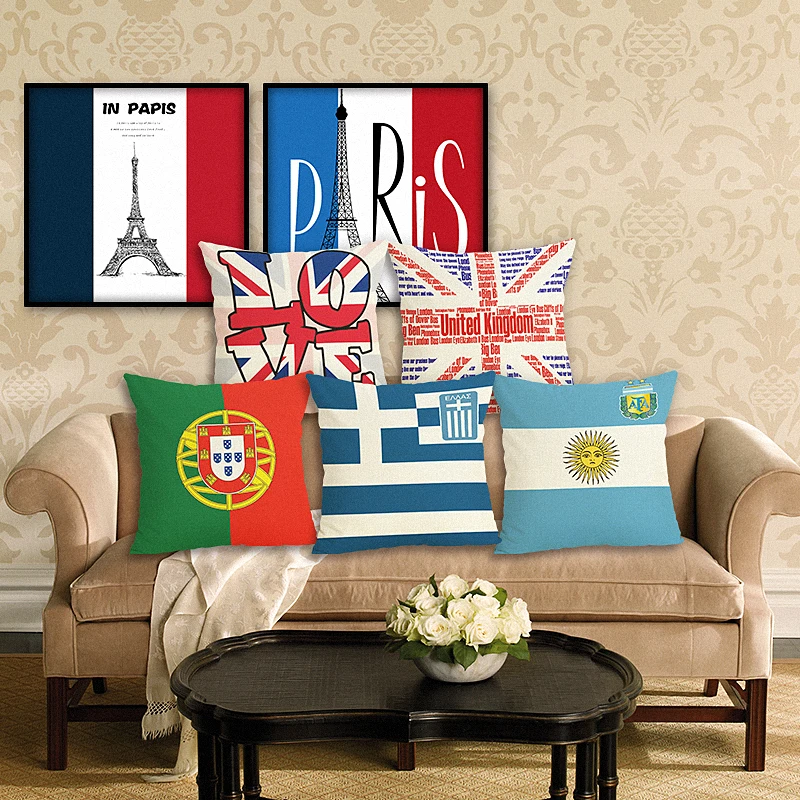 

New English Usa Pillow Cushion Case French Country Flag Paris Pillowcases Sofa 18X18 Cotton Linen Lumbar Support Almofada
