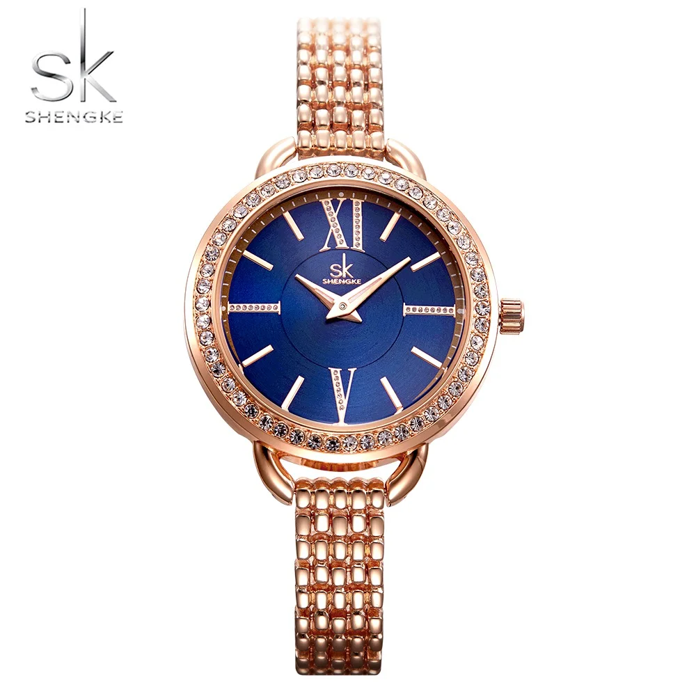 

Luxury Lady Watches Rose Gold Women Watch SHENGKE Rhinestone Fashion Casual Stainless Steel Quartz Waterproof Female Wristwatch
