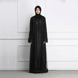 Мусульманское Кружево Абаи Гренадин Черный Длинные платья кардиган кимоно длинный халат платья jubah Ближний Восток Рамадан арабских