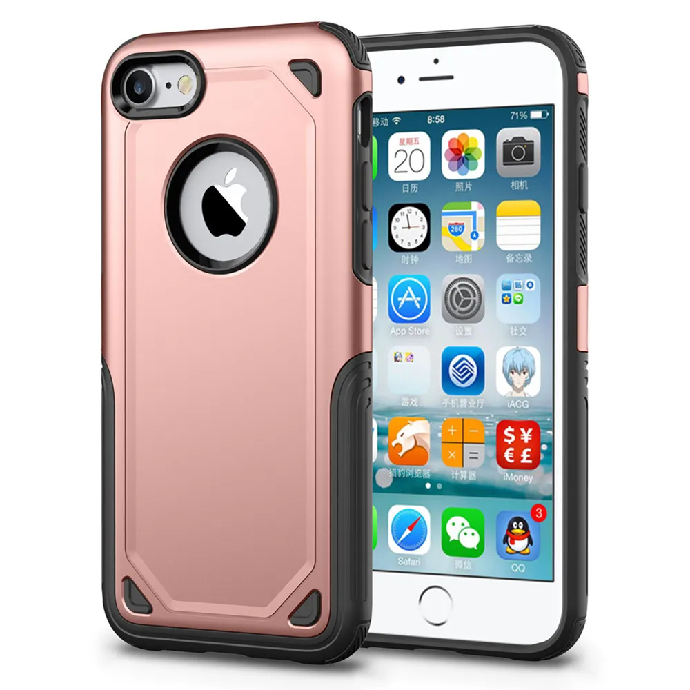 Броня чехол для iPhone 7 8 6 S Plus X Hybrid TPU + PC противоударный тяжелых защиты жесткий