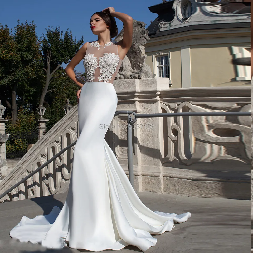 Mermaid Trouwjurken Dubbele V Hals Mouwloos Kant Applicaties Button Hof Trein Bridal Gown Wedding Vestidos de Noivas Custom Mermaid Trouwjurken Dubbele V Hals Mouwloos Kant Applicaties Button Hof Trein Bridal Gown Wedding Vestidos de Noivas Custom