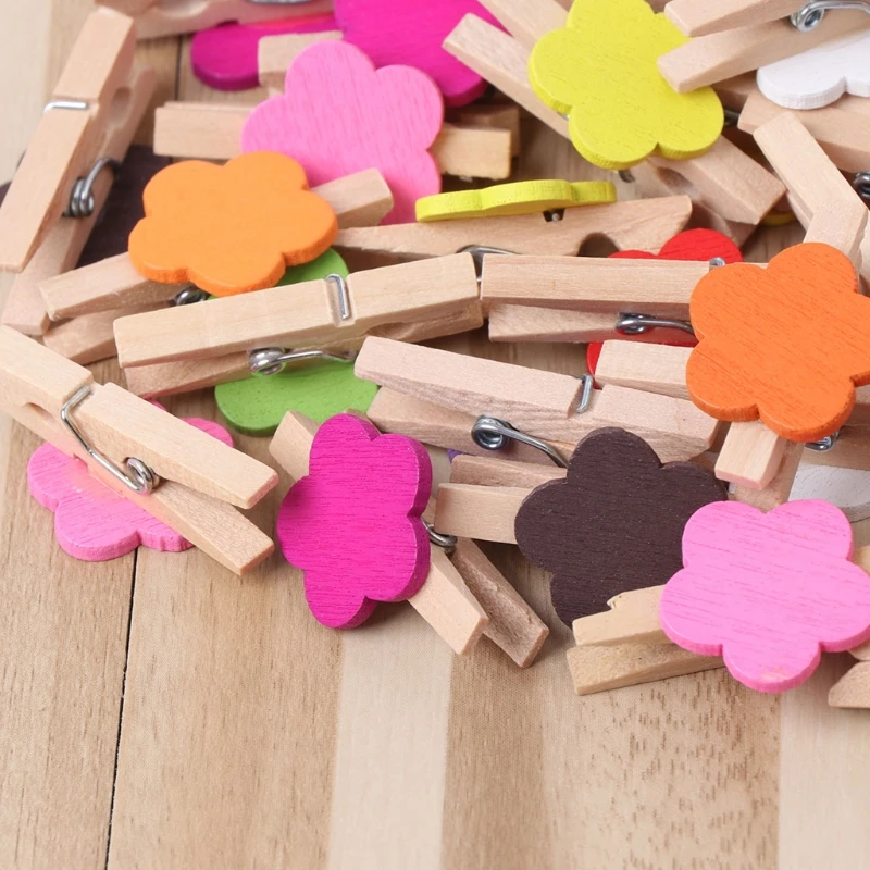 50 шт. цветные мини-деревянные зажимы с цветком для крафт-карт, фото-бумага, прищепка для прищепок
