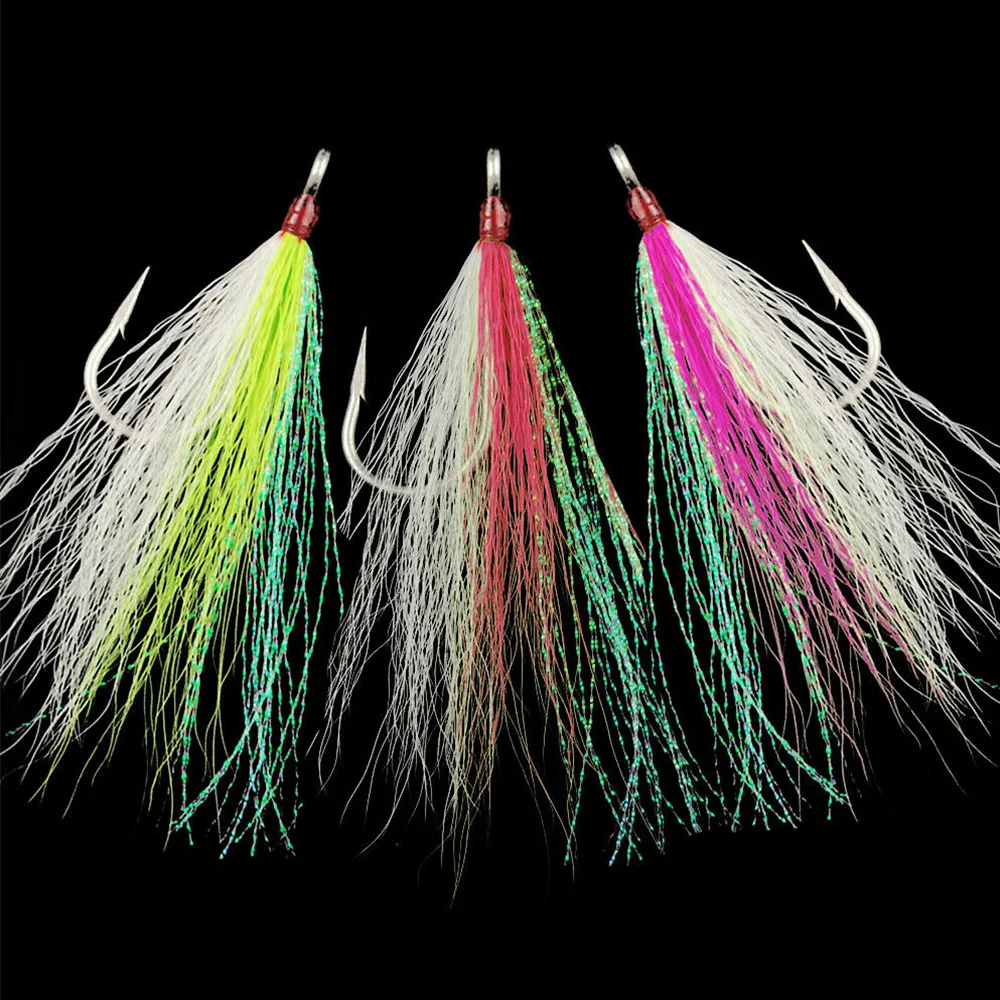 Hyaena 5pcs Bucktail Teasers Fishing Hook Saltwater Fishing Lures Bucktail jig hooks For Fishing Bait rig Accessories images - 6