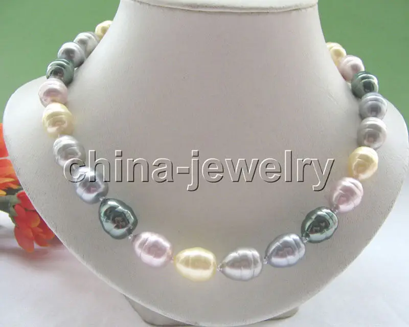 

Beautiful 18" 15mm multicolor baroque south sea shell pearl necklace - GP clasp ^^^@^Noble style Natural Fine jewe FREE SHIPPING