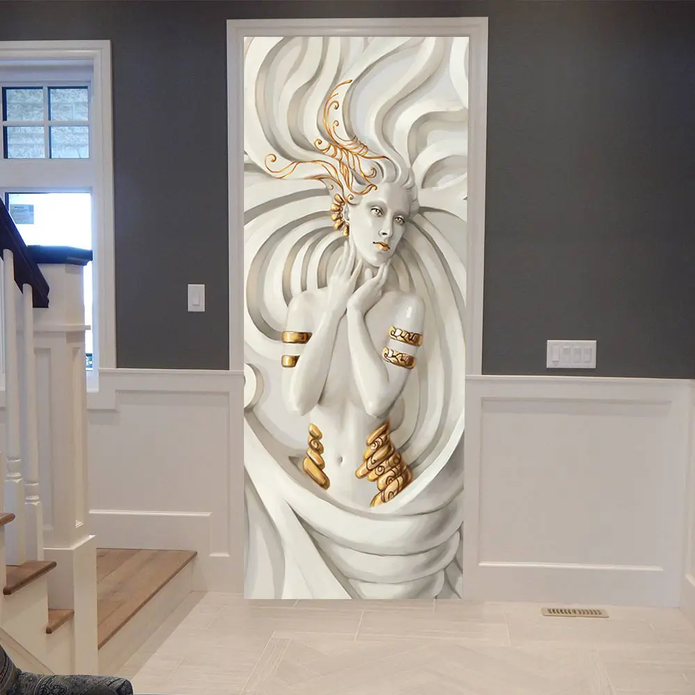 

New 3D Embossed Figure Statue Art Wall Mural Living Room Bedroom Door Sticker Self-adhesive PVC Waterproof DIY Stickers 2 Pieces